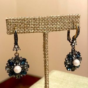 Vintage Sun Flower Pearl Drop Dangle Earrings